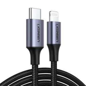 כבל USB-C ל-Lightning קלוע UGREEN US304 באורך 2 מטר – טעינה מהירה PD עד 3A, אלומיניום וניילון קלוע