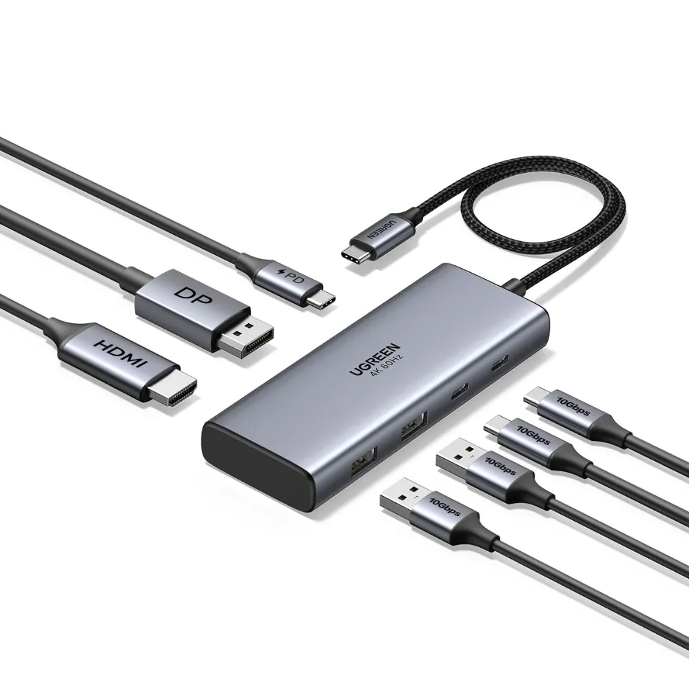 מולטיפורט UGREEN USB-C 7 ב-1 – יציאות HDMI ו-DisplayPort ב-4K@60Hz, טעינת PD עד 100W 1 UGREEN USB-C 7 in 1 מולטיפורט