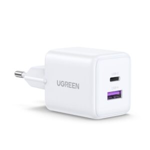 מטען קיר UGREEN X516 30W בטכנולוגיית GaN עם 2 יציאות – USB-C עד 30W ו-USB-A עד 22.5W