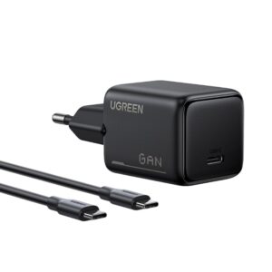 מטען קיר מהיר UGREEN X517 25W בטכנולוגיית GaN – יציאת USB-C עם PD ו-PPS וכבל USB-C באורך 1 מטר