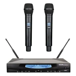 זוג מיקרופונים אלחוטיים ידניים QL Milano PREMIUM-8062 – UHF עם מסך ומזוודה קשיחה