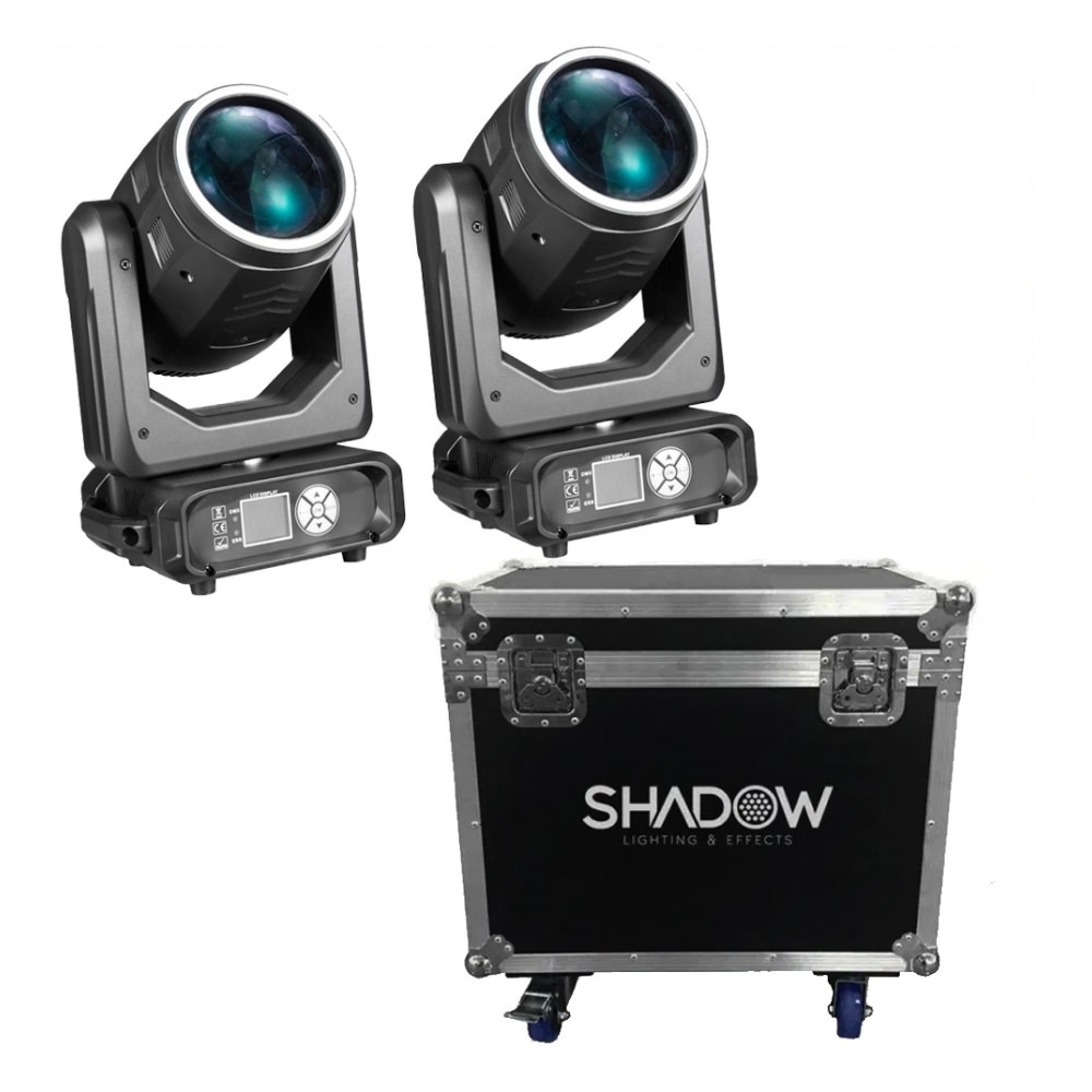 סט זוג ראשי Beam נעים Shadow MH-295 – אלומה 2°, טבעת לד RGB וקייס קשיח 1 זוג פנסי Beam נעים Shadow MH-295 עם קייס קשיח