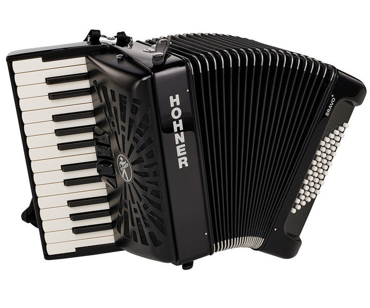 אקורדיון Hohner Bravo II 48 בסים – 26 קלידים, Silent Key, תיק ורצועות 1 אקורדיון Hohner Bravo II 48