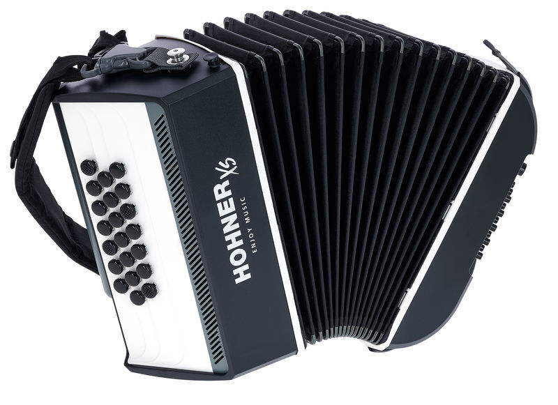 אקורדיון כפתורים Hohner XS במערכת C לילדים ולמבוגרים – 21 כפתורים, 15 בסים, 2.9 ק״ג 1 אקורדיון כפתורים Hohner XS
