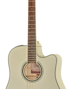 גיטרה אקוסטית מוגברת Takamine בלבן פנינה – דרדנוט עם חיתוך, טופ ספרוס מלא, פרה-אמפ TP-3G ותיק