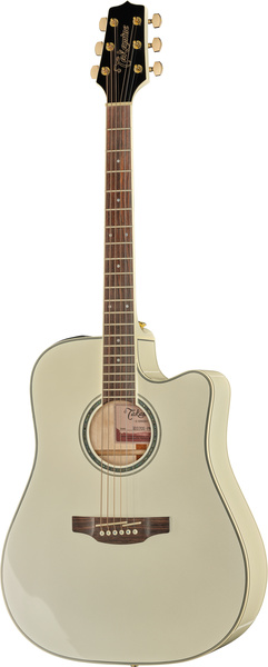 גיטרה אקוסטית מוגברת Takamine בלבן פנינה – דרדנוט עם חיתוך, טופ ספרוס מלא, פרה-אמפ TP-3G ותיק 1 גיטרה אקוסטית מוגברת לבנה Takamine