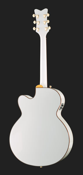 גיטרה אקוסטית מוגברת Gretsch Falcon בלבן עם עיטורי זהב – ג׳מבו עם חיתוך, טופ ספרוס מלא ופיקאפ Fishman 3 גיטרה אקוסטית לבנה Gretsch Falcon – תמונה 3