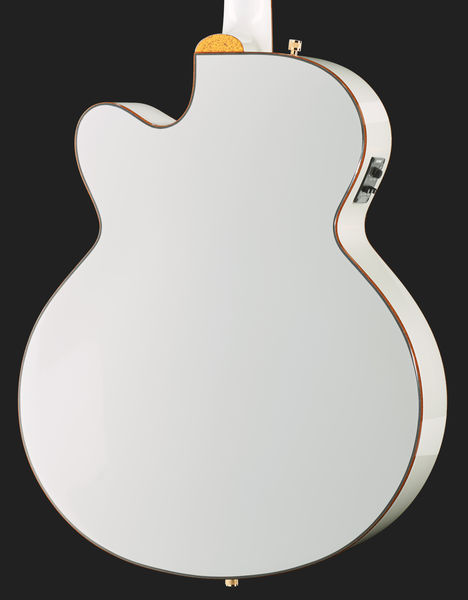 גיטרה אקוסטית מוגברת Gretsch Falcon בלבן עם עיטורי זהב – ג׳מבו עם חיתוך, טופ ספרוס מלא ופיקאפ Fishman 5 גיטרה אקוסטית לבנה Gretsch Falcon – תמונה 5