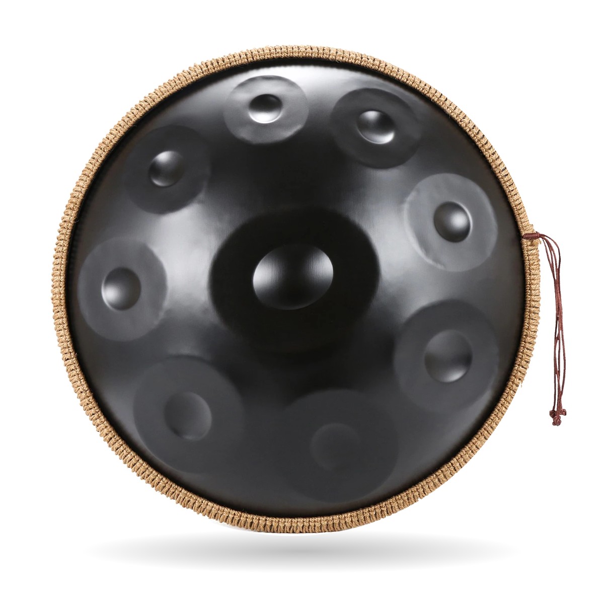 הנדפאן שחור 22 אינץ׳ בסולם D Kurd – 9 צלילים, כיוון 440Hz, נירוסטה, כולל תיק, סטנד ומקלות 1 הנדפאן שחור 22 אינץ׳ בסולם D Kurd עם 9 צלילים בכיוון 440Hz – מבט עליון